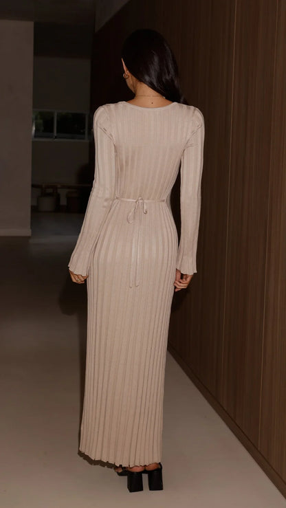 Cyra Long Sleeve Maxi Dress - Beige