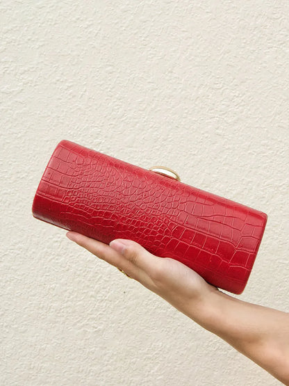 Seraphina Crocodile-embossed Cylindrical Clutch