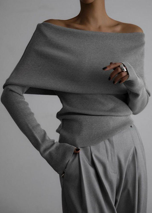 Off Shoulder Knit Sweater Soft Stretchy Fabric