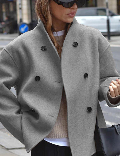 Retro Stand Collar Double Breasted Casual Short Coat