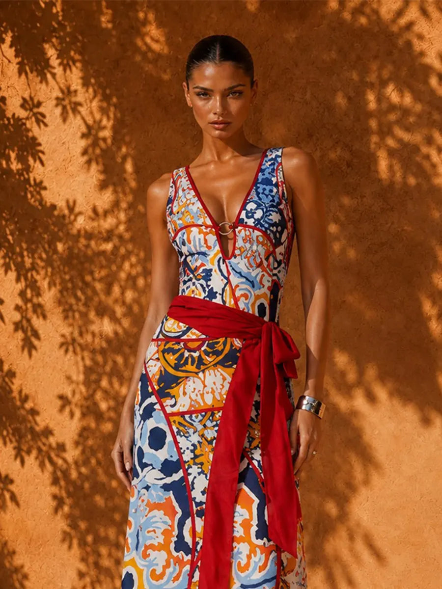 Imogen Resort Flowy Print One Piece Swimsuit Two Piece Set