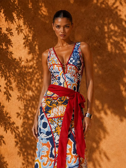 Imogen Resort Flowy Print One Piece Swimsuit Two Piece Set