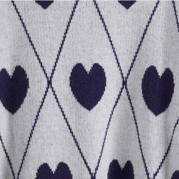 Sweet Heart Jacquard Crew Neck Knit Sweater