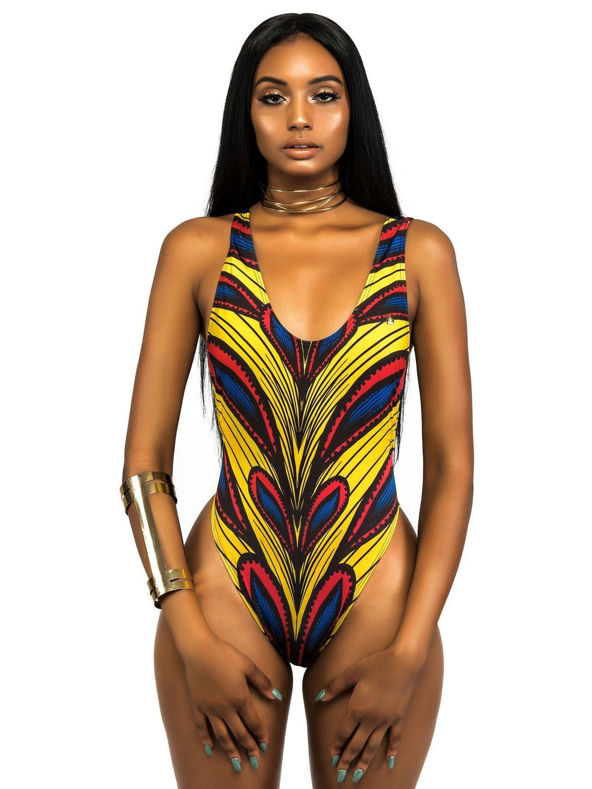 New Ladies Printed Open Back One-Piece Swimsuit