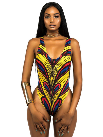 New Ladies Printed Open Back One-Piece Swimsuit