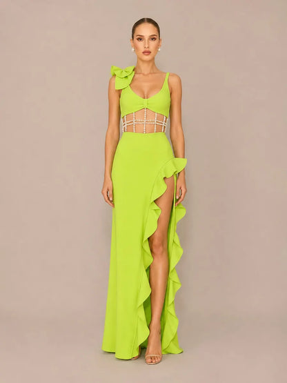 Neva Openwork Maxi Dress with Ruffles and Pearl Details