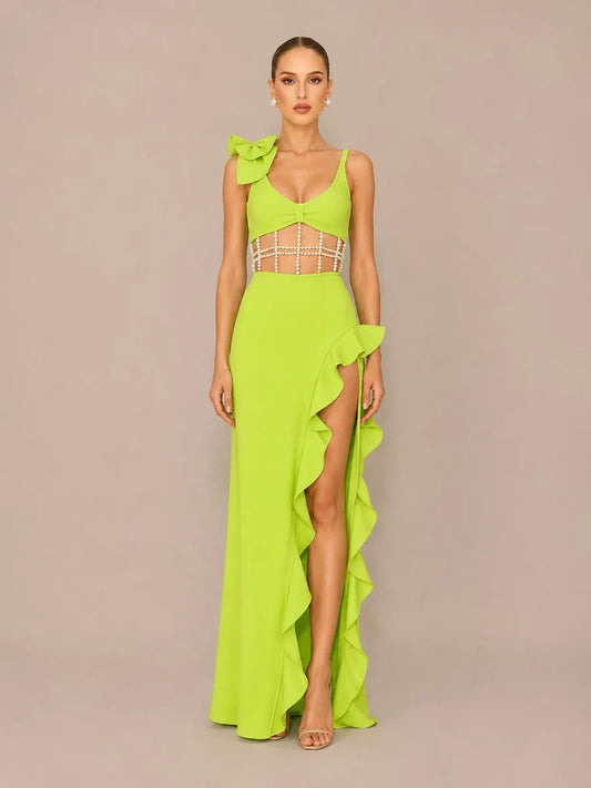 Neva Openwork Maxi Dress with Ruffles and Pearl Details