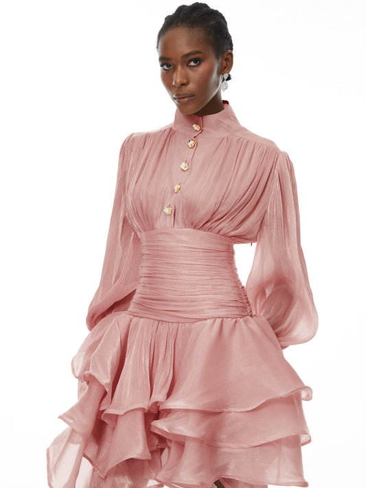Vivian High-Neck Ruffled Detail Mini Dress