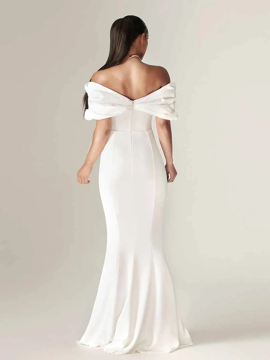 Nevaeh Crepe Ruffle Shoulder Maxi Dress
