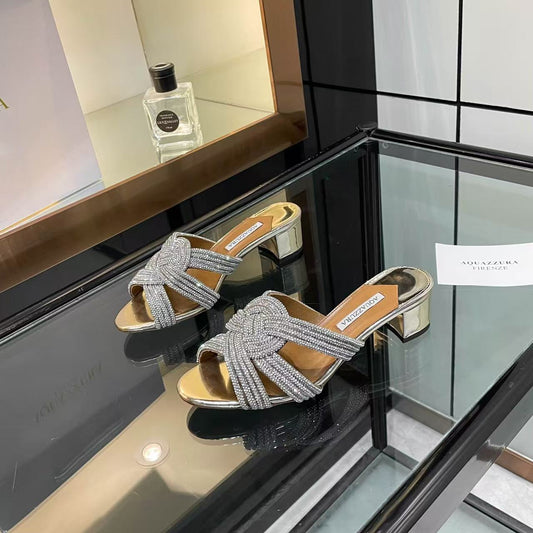 Aquazzura Gatsby Crystal-Embellished Mules 5.5cm Sliver Leather