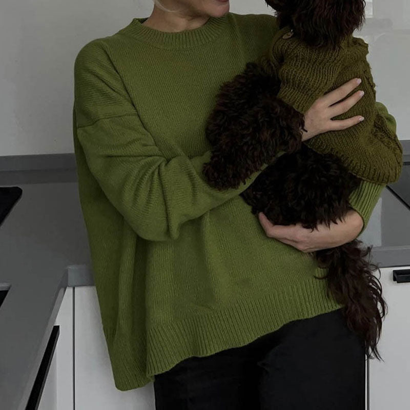 Winter Thick Round Neck Solid Color Crop Sweater