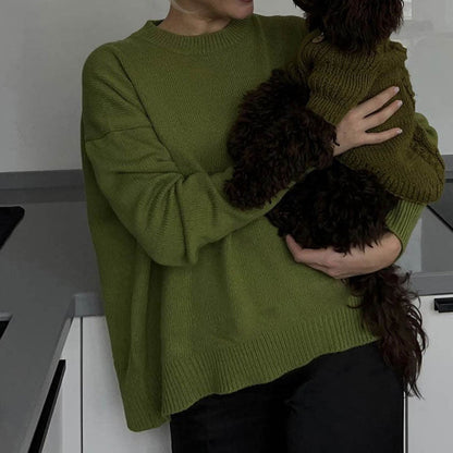 Winter Thick Round Neck Solid Color Crop Sweater
