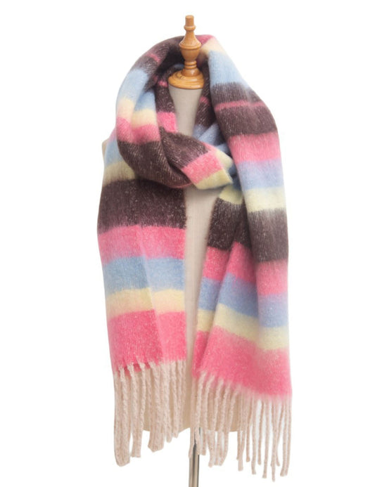 Winter Striped Warm Tassel Thick Scarf