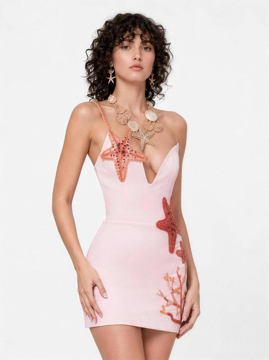 Kiana Starfish-Beaded Bodycon Mini Dress