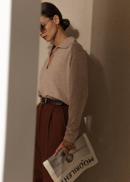 Soft Knit Polo Sweater In Plush Knit Fabric