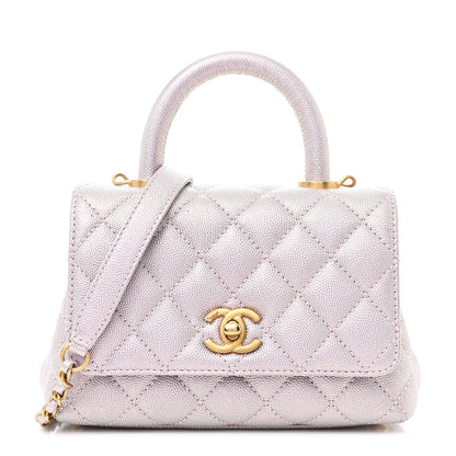 Metallic Caviar Quilted Extra Mini Coco Handle Flap Light Pink