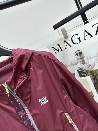 Miu Blouson Jacket Burgundy Windproof Fabric 349723