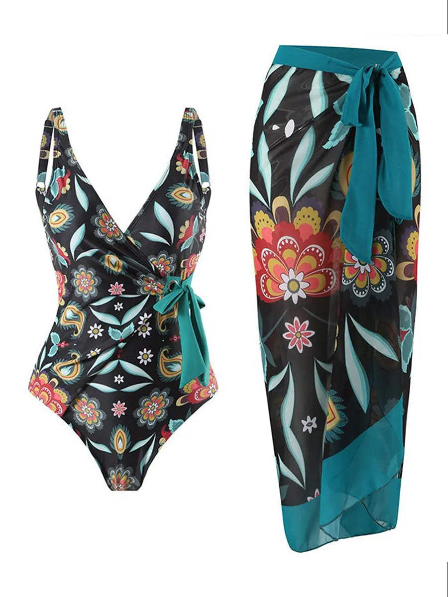 Mary Chiffon Printed Swimsuit Set