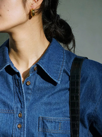 Long Sleeves Loose Split-Joint Lapel Blouses