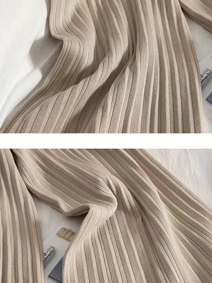 Loose Raglan Sleeve Solid Color V-Neck Sweater Top + Pants Two Pieces Set