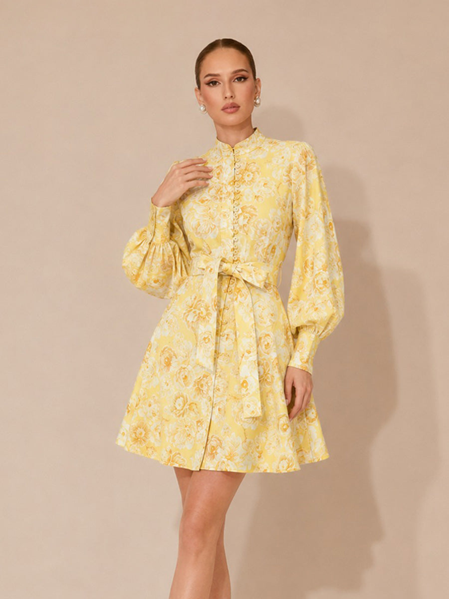 Katalina Lace-Up Lantern Sleeve Mini Dress