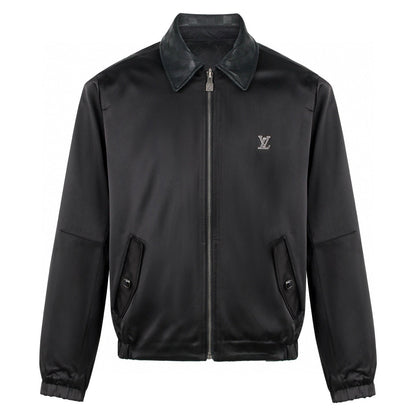 LV 1v Checkered Leather Collar Reversible Waist-cinching Jacket 494280