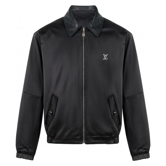 LV 1v Checkered Leather Collar Reversible Waist-cinching Jacket 494280