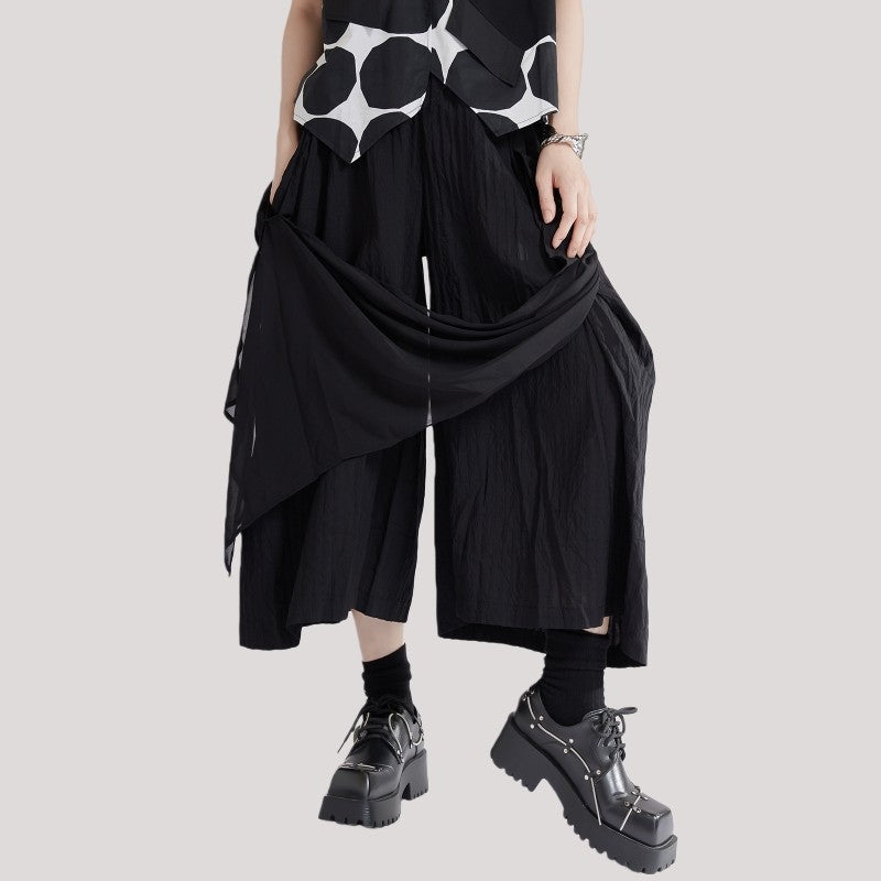 Pleated Asymmetric Skirt Pants