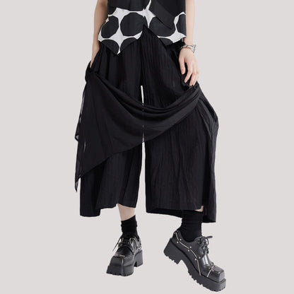Pleated Asymmetric Skirt Pants