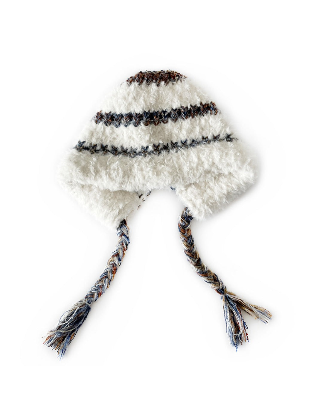 Haila - Winter Striped Knitted Beanie with Cute Braids