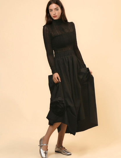 Irregular Hem Flower Decoration Midi Skirt