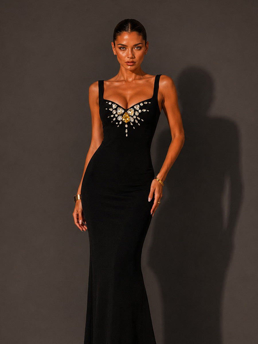Savannah Strappy V-Neck Rhinestone Maxi Dress
