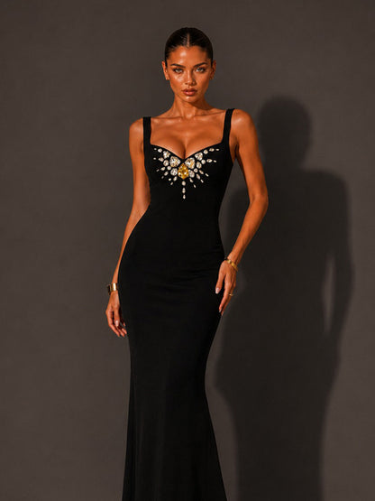 Savannah Strappy V-Neck Rhinestone Maxi Dress