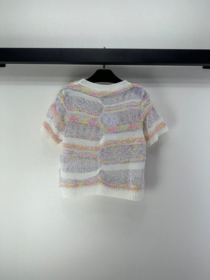 CC 26S Short-sleeve Knit Cream Multicolour Wool Nylon Cashmere 349002