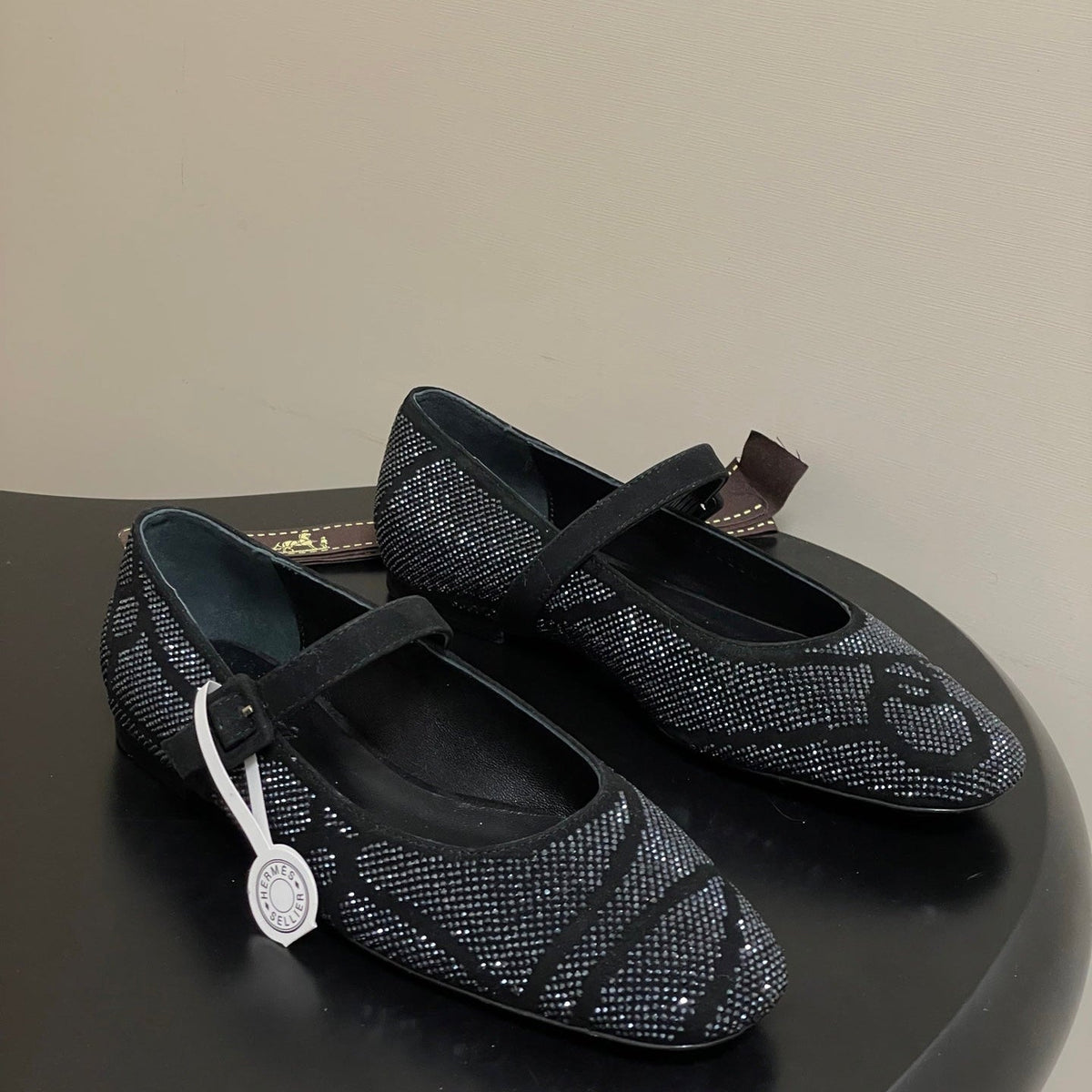Hermes 26 Light Ballet Flat Metallic Black in Suede 594341