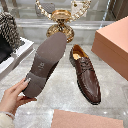 Miu Distressed Loafers Brown Cowhide 592058