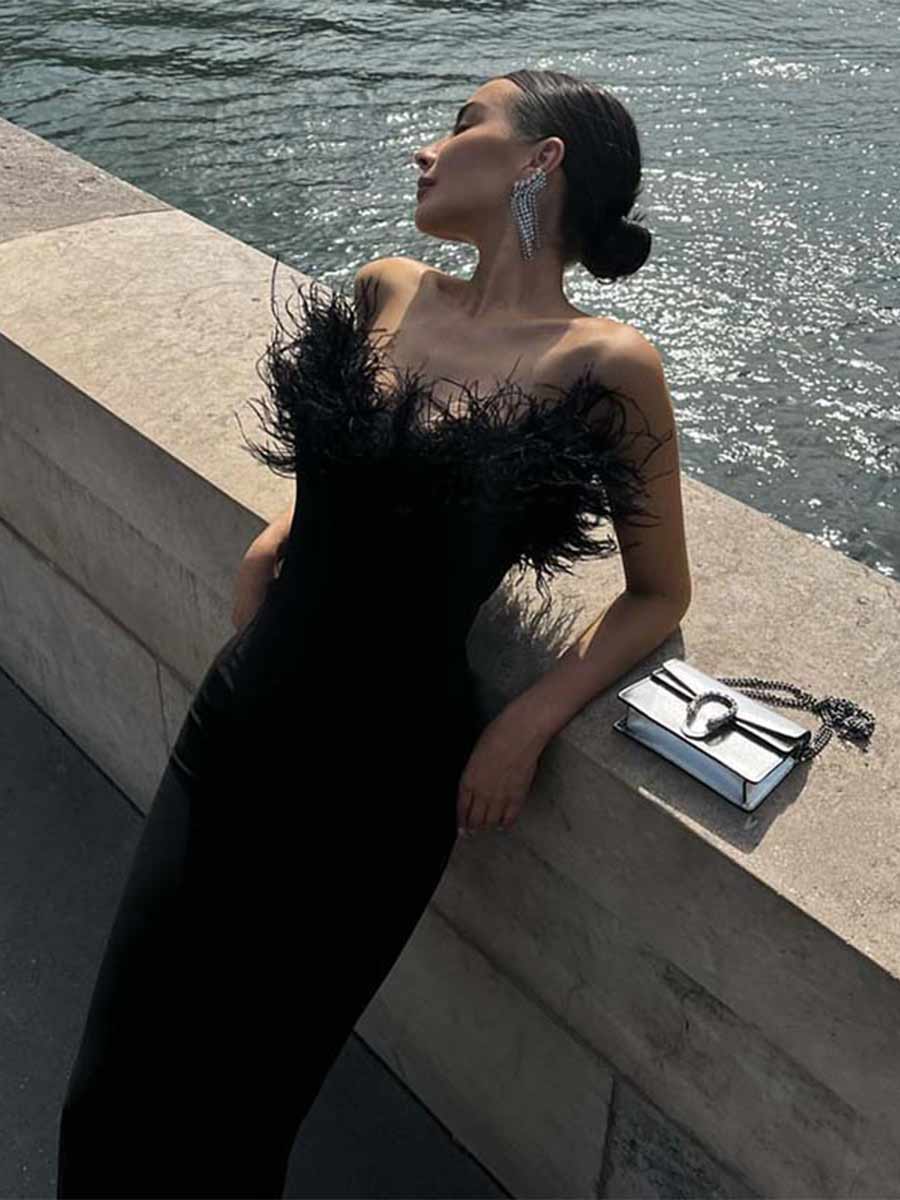 Vanessa Feather Bandage Maxi Dress
