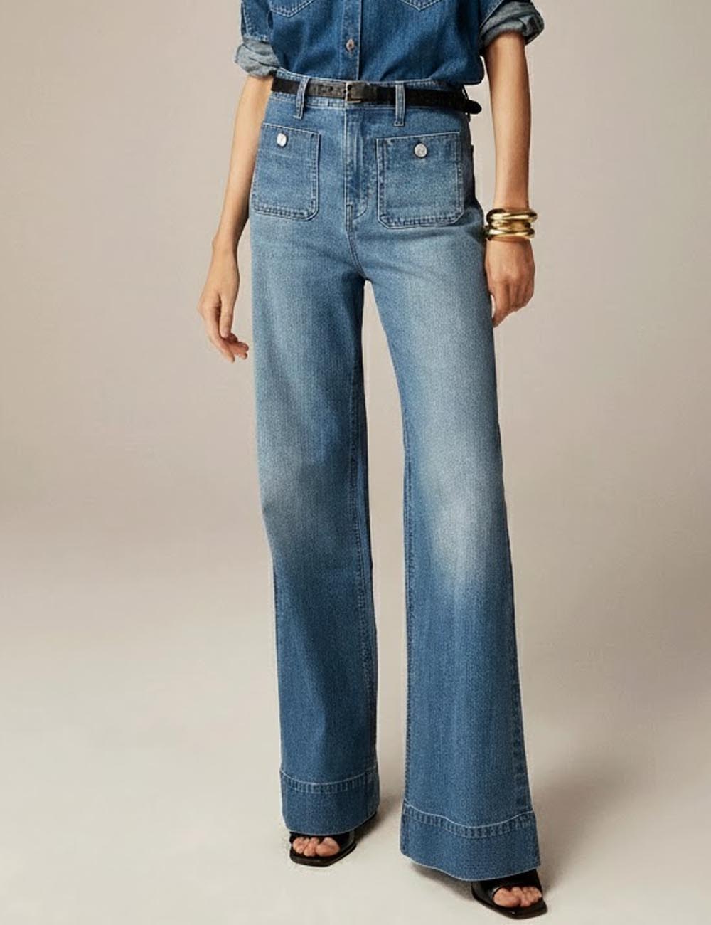 Simple Mid Waist Wide Leg Denim Pants