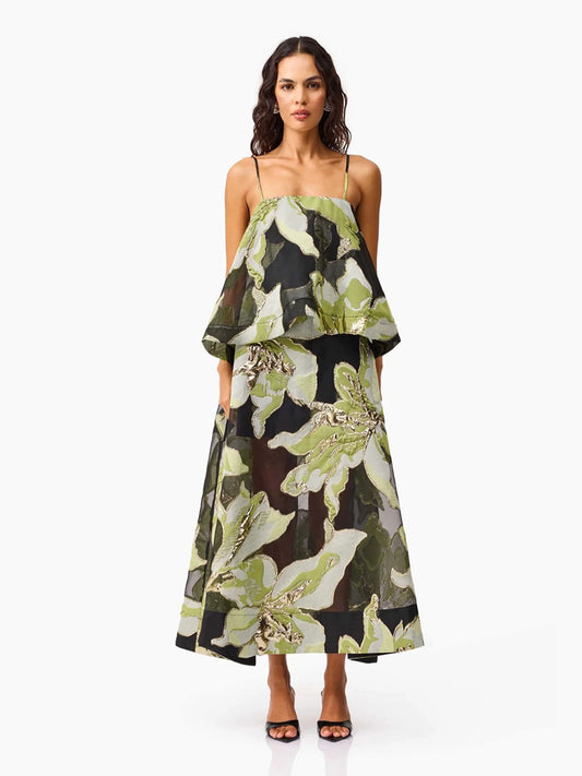Adelina Embroidered and Printed Spaghetti-Strap Maxi Dress