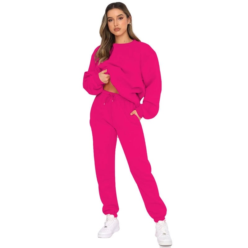 Women's Solid Color Hoodie Sweatsuit Round Neck Long Sleeve