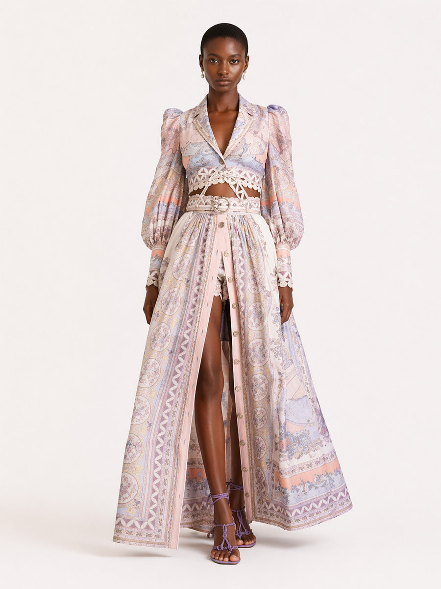 Natalie Long-Sleeve Printed Long Skirt Set