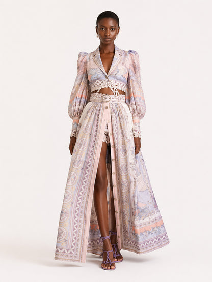 Natalie Long-Sleeve Printed Long Skirt Set