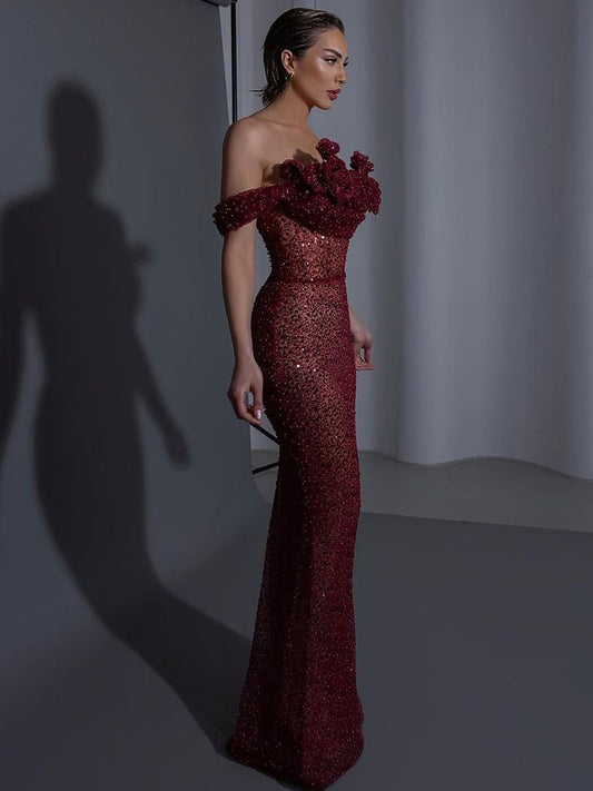 Aleah Elegant Sequin and Beaded Maxi Dress