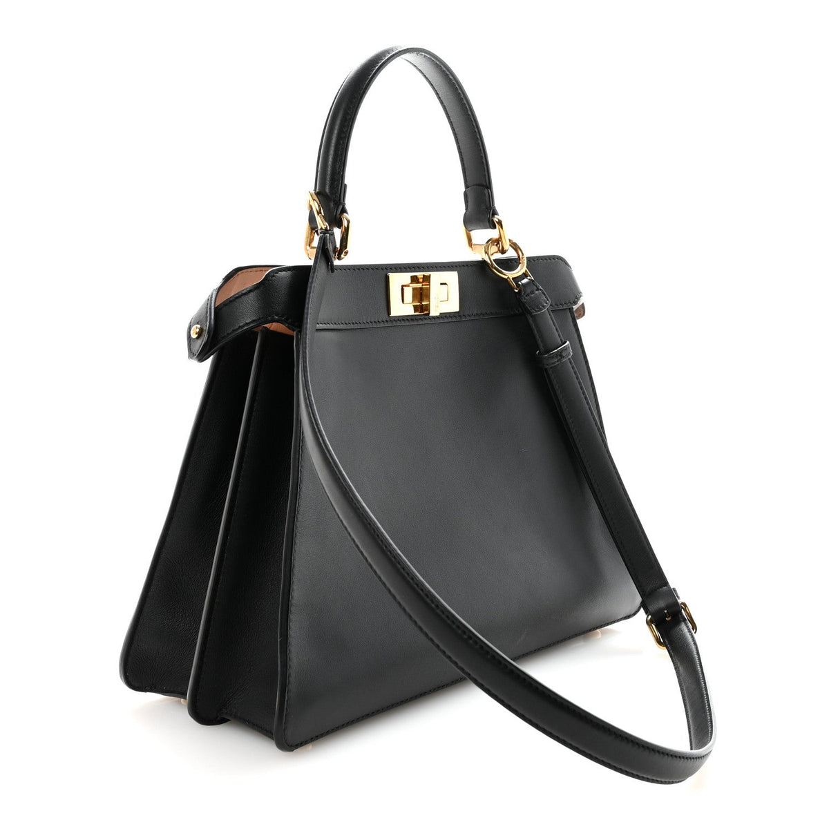 Vitello Seta Shiny Nappa Medium Peekaboo I SEE U Satchel Black Light Rose