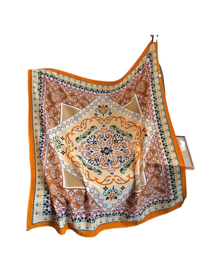 Scarvii - 35'' Vintage Boho Print Square Scarf - Chic &amp; Classic