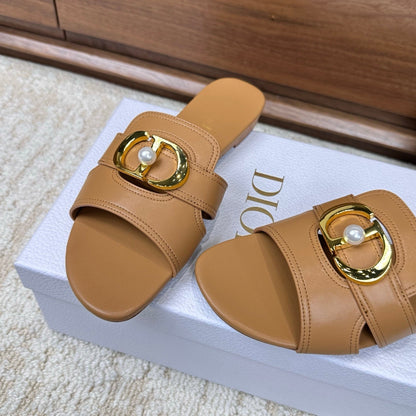 CD Montaigne Sandals Light Brown in Calfskin 598173