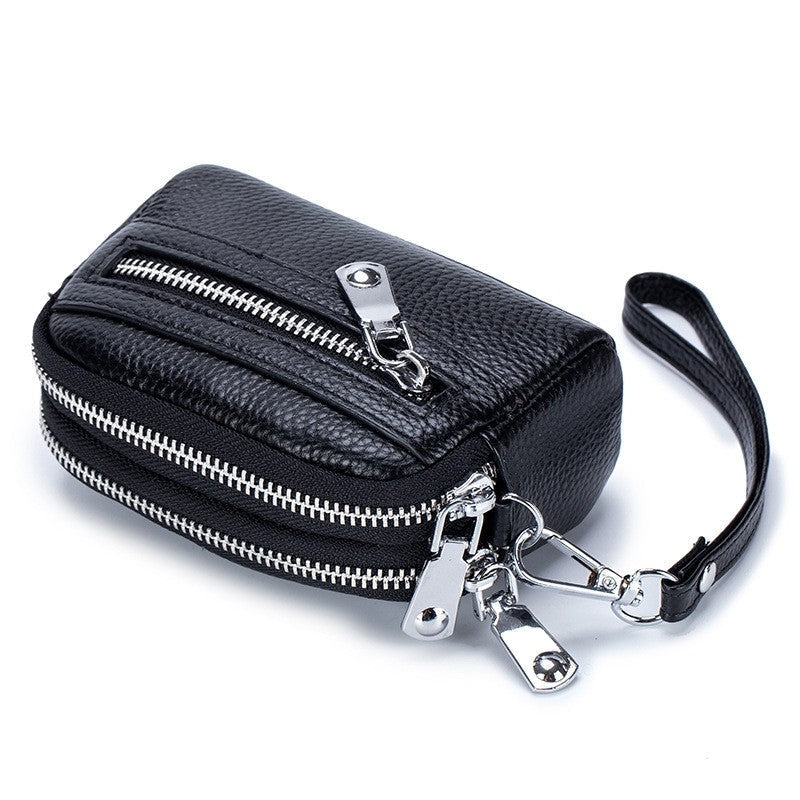 Mini Cowhide Double Zipper Clutch Bag
