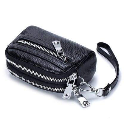 Mini Cowhide Double Zipper Clutch Bag