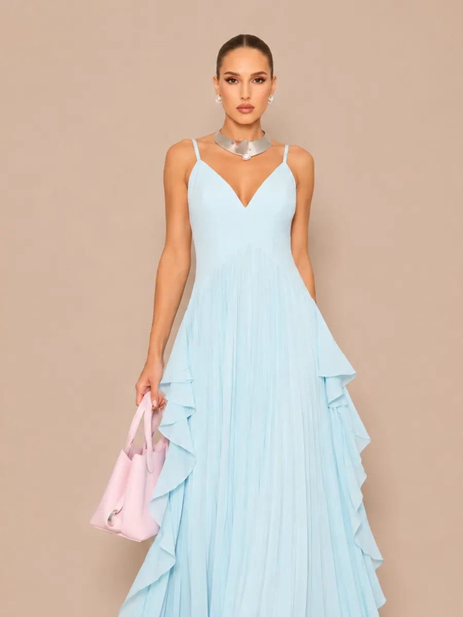Ines Pleated Tulle Camisole Maxi Dress
