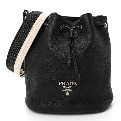 Vitello Daino Soft Drawstring Bucket Bag Black